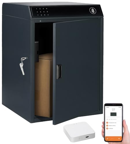 AGT Briefkasten mit Pin-Code: Paketbriefkasten mit WLAN-Gateway, Stahl, 46 x 72 x 50 cm, PIN, App (Smarte Paketbox, Paketbox Briefkasten) von AGT