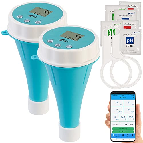 AGT Poolmessgerät: 2er-Set 6in1-Wassertester, Bluetooth 5.2, Echtzeit-Monitoring, App (Pool Tester, Wassertester Pool elektronisch, Smart Home) von AGT