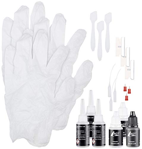 AGT Reparatur Kleber: Reparatur-Set aus Sekundenkleber & Granulat (schwarz/weiß/transparent) (Kleber Set, Granulat, Reparaturset) von AGT