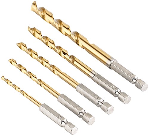 AGT Bohrer Sechskant: HSS-Bohrer-Set f. Akkuschrauber, Titan-beschichtet, 3-8 mm, 5 Stk. (Bohrer mit Sechskantschaft, 6 Kant, Sechskantaufnahme) von AGT