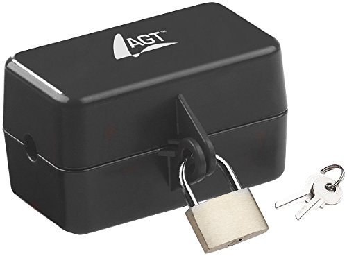 AGT Steckerschloss: Abschließbare Stromstecker-Schutzbox mit Vorhängeschloss, 2 Schlüssel (Steckersafe, Stecker abschließen, Steckdosenschloss Waschmaschine) von AGT