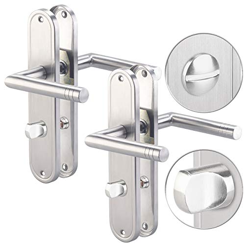 AGT Türklinke: 2er-Set Edelstahl-Türbeschlag-Sets für Bad & WC, je 2 Klinken (Türgriffset, Türbeschläge WC Langschild, Türschloss) von AGT