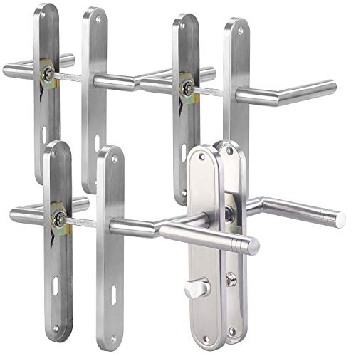 AGT Türklinken Set: Modernes Edelstahl-Türbeschlag-Set für 3 Zimmertüren & 1 Bad-/WC-Tür (Türklinke Bad, Türdrückergarnitur, Türschloss) von AGT