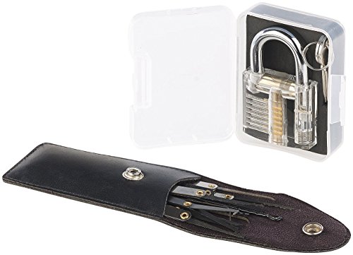 AGT Übungsschloss: Lockpicking-Set mit 17-teiliger Dietrich-Tasche und Übungs-Schloss (Schloss Knacken Set, Schloss Knacken Werkzeug, Experimentierkasten) von AGT