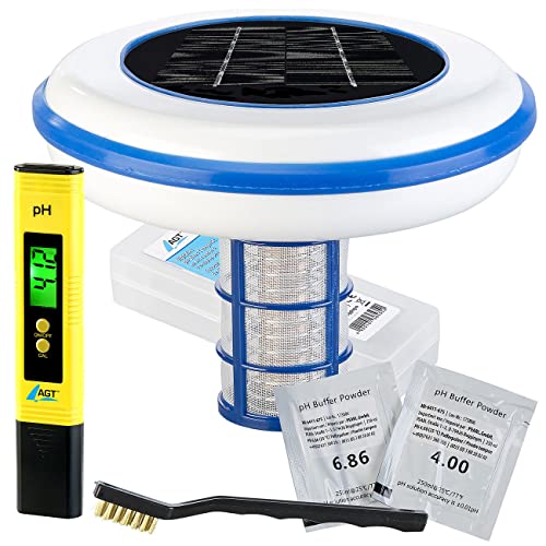 AGT pH Messgerät Pool: Digitales pH-Wert-Testgerät mit Solarbetriebener Pool-Ionisator (pH-Tester Pool, pH-Meter Pool, Pflanzen Sensor) von AGT