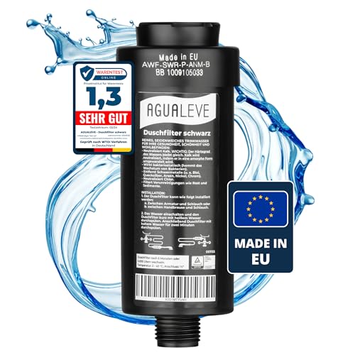 AGUALEVE® Duschfilter - Wasserfilter Dusche | in schwarz | gegen Kalk, Schwermetalle, Chlor, Schmutz, wirkt bakteriostatisch | schönere Haut & Haare | TÜV zertifizierte Markenqualität Made in EU von AGUALEVE