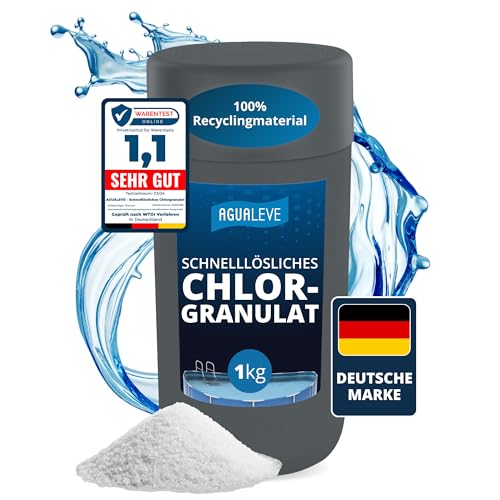 AGUALEVE® Chlorgranulat schnelllöslich 1kg *NEU* | Sichere und schnelle Desinfektion | Für Pools, Aufstellpools, Whirlpools, Planschbecken | Deutsche Markenqualität | mit Note 1,1 getestet von AGUALEVE