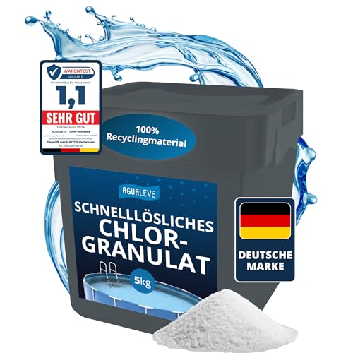 AGUALEVE® Chlorgranulat schnelllöslich 5kg *NEU* | Sichere und schnelle Desinfektion | Für Pools, Aufstellpools, Whirlpools, Planschbecken | Deutsche Markenqualität | mit Note 1,1 getestet von AGUALEVE