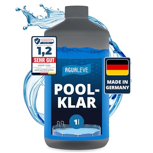 AGUALEVE® Poolklar 1l *NEU* | Kristallklar 2.0 Formel für perfektes Poolwasser | Pools, Whirlpools, Planschbecken | Markenqualität Made in Germany | für 200.000 Poolwasser | mit Note 1,2 getestet von AGUALEVE