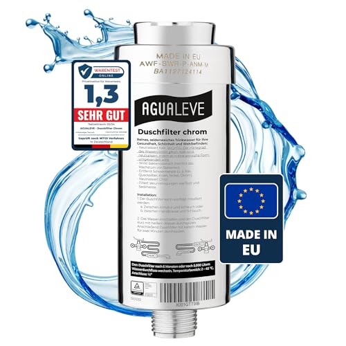 AGUALEVE® Duschfilter - Wasserfilter Dusche | in chrom |gegen Kalk, Schwermetalle, Chlor, Schmutz, wirkt bakteriostatisch | schönere Haut & Haare | TÜV zertifizierte Markenqualität Made in EU von AGUALEVE