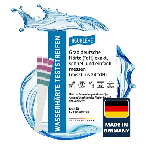 AGUALEVE Wasserhärte Teststreifen 50 Stück - *NEU* - Deutsche Grad Härte (°dH) schnell und einfach messen - Messbereiche bis 24 °dH - Made in Germany von AGUALEVE