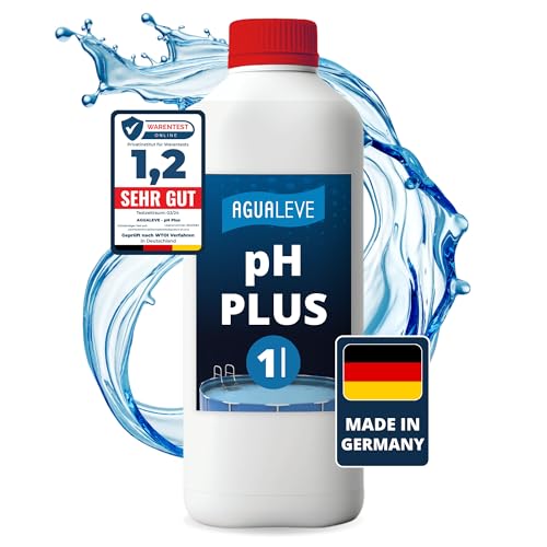 AGUALEVE® pH Plus 1 Ltr. | hebt den pH-Wert punktgenau| für Pools, Whirlpools und Planschbecken jeder Art | Markenqualität Made in Germany | Einfache und sichere Anwendung von AGUALEVE