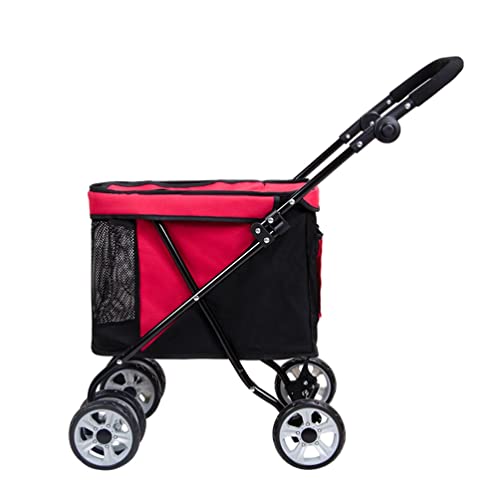 Hundewagen Hundebuggy Faltbarer Haustier-Kinderwagen, 4-Rad-Jogging-Kinderwagen Für Katzen Und Hunde Mit Belüftetem Fenster, Haustier-Reisesystem Bis Zu 15 Kg (Color : Black+Red) von AGYHAM