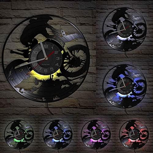 AGlitw Motorrad-Vinyl-Rennuhr, Schattenpuppen-Kunst-, Offroad-Motocross, hängende Heimdekoration ohne, mit -Licht von AGlitw