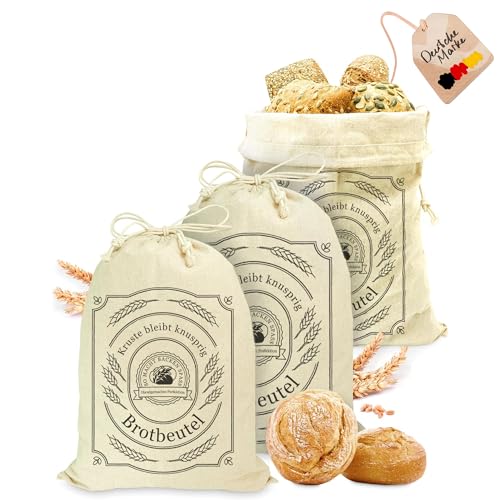 AH® Leinen Brotbeutel stoff 2er Set 30x40cm – Brötchenbeutel, Brottasche mit Kordelzug – Wiederverwendbar & Ungebleicht – Zur Brotaufbewahrung & Frischhalten von AH mit liebe handgemacht