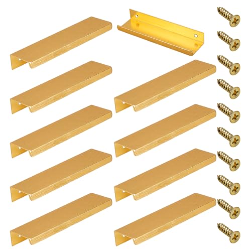AHANDMAKER 10 Stück Küchenschrankgriffe 12cm Langer Rechteckiger Fingergriff Mit Goldenem Rand Und Eisenschrauben Moderner Möbelgriff Aus Metall Für Kommodenschubladen AHANDMAKER 10 Stück Küchenschrankgriffe 12cm Langer Rechteckiger Fingergriff Mit Goldenem Rand Und Eisenschrauben Moderner Möbelgriff Aus Metall Für Kommodenschubladen von AHANDMAKER