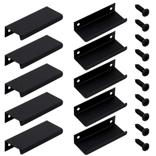 AHANDMAKER 10 Stück Küchenschrankgriffe 8cm Langer Rechteckiger Fingergriff Mit Schwarzer Kante Und Eisenschrauben Moderner Möbelgriff Aus Metall Für Kommodenschubladen von AHANDMAKER