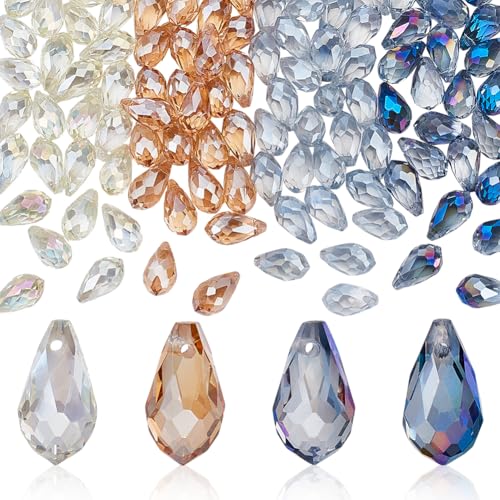 AHANDMAKER 116 Stück 4 Farben ab Kristallperlen In Tropfenform Transparent Facettiert Tropfenform Wassertropfen Glasperle Zur Schmuckherstellung Windspiele Armbänder Halsketten Geschenke von AHANDMAKER