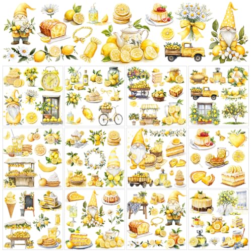 AHANDMAKER 12 Blatt Zitronen Rubbel Transferaufkleber Zitronen Und Gnomen Abziehbilder Zum Aufreiben Sommer Zitronenbaum Abziehbilder Zitronen Dessert Aufkleber Zum Basteln Glas Holz 5.5x5.5" von AHANDMAKER