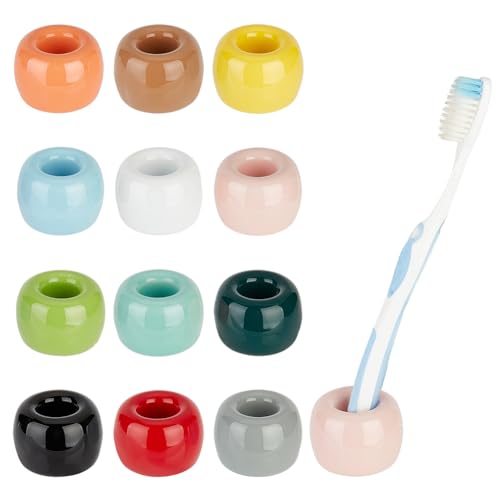 AHANDMAKER 12 Stück Kleine Mini-Zahnbürstenhalter Aus Keramik, Mehrfarbige Handgefertigte Keramik-Zahnbürstenhalter-Sets, Elegante Mini-Zahnbürstenhalter Aus Keramik Für Badezimmer-Waschtische von AHANDMAKER