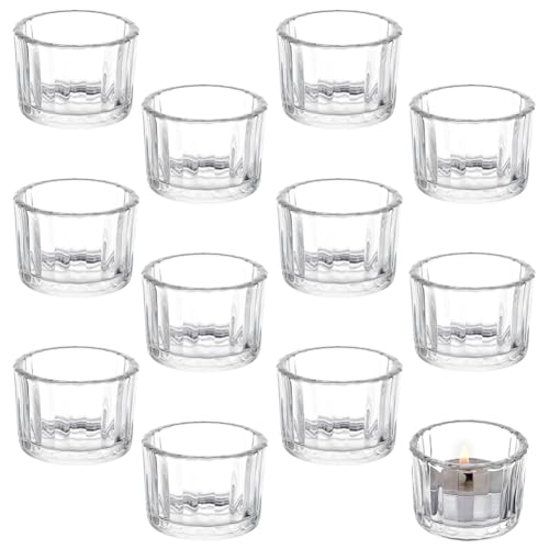 AHANDMAKER 12 Stück Transparente Teelichthalter. Transparente Kerzenhalter Aus Glas Vintage Teelichthalter Votivkerzenhalter Für Tischdekorationen Bei Hochzeitsfeiern von AHANDMAKER