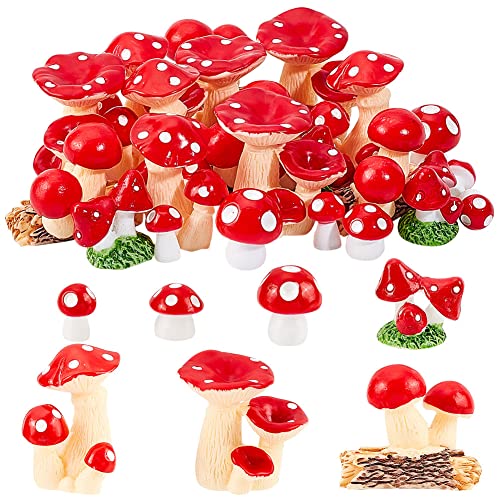 AHANDMAKER 124 Stück Mini-Pilze Miniaturfiguren, Rote Harz-Pilz-Ornamente Winzige Pilze Für DIY-Pflanzen-Bonsai-Blumentöpfe Mikro-Landschafts-Display-Dekoration Home-Party-Desktop-Ornamente von AHANDMAKER