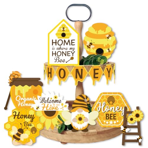 AHANDMAKER 15 Stück Hummel Zwerg Themen Tablett Dekor Set Honigbienen Schilder Tischdekoration Rustikaler Bauernhaus Stil Für Frühlings Und Sommer Haus Bauernhaus Dekorationen von AHANDMAKER