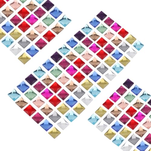 AHANDMAKER 180 Stück 12 Farben Flache Rückseite Quadratisch Acryl Strasssteine 12mm Winzige Gesichtssteine Körperschmuck Kartenherstellung Verzierungen Facettierter Glas Cabochon Für Kunsthandwerk von AHANDMAKER