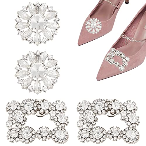 AHANDMAKER 2 Paar Elegante Kristall-Schuhschnalle, Funkelnde Strass-Blumen-Schuhclips, Schuhe Schmuck Dekoration Charms Für Hochzeit Bankett von AHANDMAKER