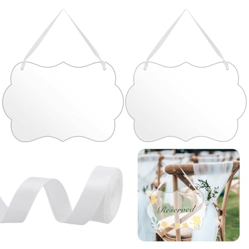 AHANDMAKER 2 Stück Acryl Hängeschild. Rechteckige „Reserviert“ Schilder Für Hochzeitsstühle Reservierte Sitzplatzschilder Mit Bändern Willkommensschilder Für Hochzeitsessen von AHANDMAKER