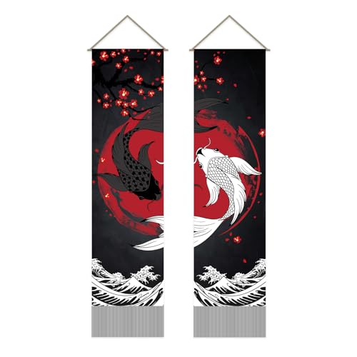 AHANDMAKER 2 Stück Retro Yin Yang Karpfen Wandteppiche Karpfen Vertikaler Böhmischer Wandteppich Yin Yang Karpfen Quaste Wandteppich Wandbehang Für Schlafzimmer Wohnzimmer Zuhause, 13 x 51 Zoll von AHANDMAKER