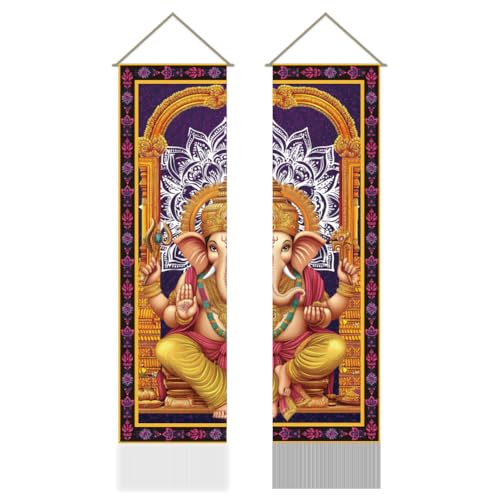 AHANDMAKER 2 Stück Wandteppich „Crafts Of India“ Vertikaler Wandteppich Mit Ganesh Motiv Ganesha Quaste Für Das Yoga Gemälde Indische Wandkunst Wanddekoration (45.7x13 Zoll) von AHANDMAKER