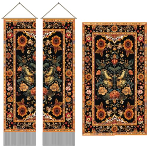 AHANDMAKER 2 Stück Wandteppich Mit Sonnenblumenmotte Und Schmetterlingsmotiv - Lang Vertikal Mit Vintage Blumenquaste, Mystischer Ästhetischer Wandbehang (45.7x13(5) cm) von AHANDMAKER