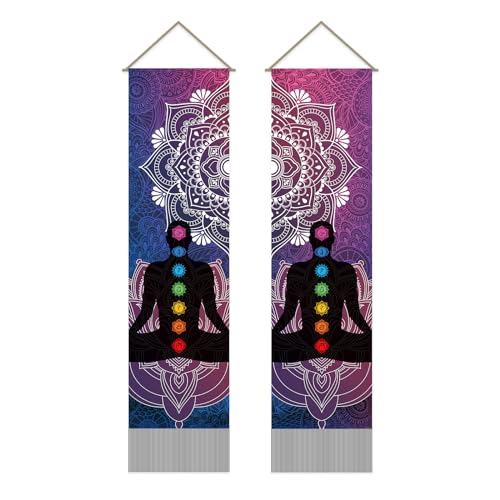 AHANDMAKER 2 Stück Yoga bezogene Wandteppiche Yoga Vertikale Böhmische Tapisserie Yoga Quaste Tapisserie Wandbehang für Schlafzimmer Wohnzimmer Zuhause, 33 x 130 cm von AHANDMAKER