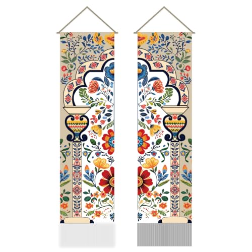 AHANDMAKER 2 x Wandteppich Im Böhmischen Blumenstil. Boho Blumen Mandala Indischer Vertikaler Wandteppich Wandbehang Wandteppiche Für Das Wohnzimmer Wanddekor Eintrag (45.7x13 Zoll) von AHANDMAKER