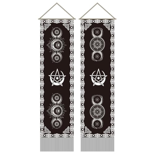 AHANDMAKER 2 x Wandteppich Mit Sonne Und Mond. Mystisches Symbol Langer Vertikaler Wandteppich Mystic Stars Quaste Wandteppich Mystischer Ästhetischer Wandteppich (45.7x13 Zoll) von AHANDMAKER
