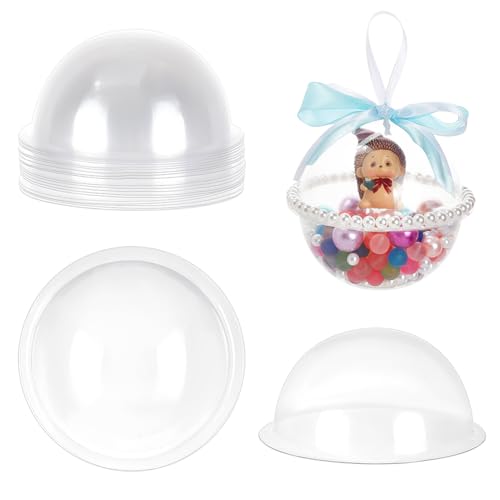 AHANDMAKER 20 Stück Weihnachtskugeln Kunststoff, Transparent Weihnachtskugeln zum befüllen, Wiederholbar Transparent Bastelkugeln Weihnachtsbaumkugeln Geeignet zum Befüllen Aufhängen für Dekoration von AHANDMAKER