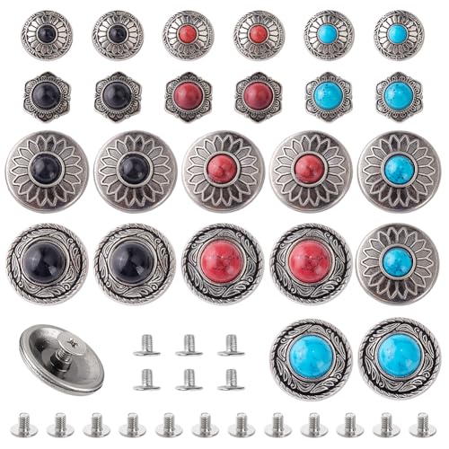 AHANDMAKER 24 Set Zierknöpfe 12 Stile Conchos Für Leder Sonnenblumen Dekorationsnieten 12 20mm Türkisfarbene Runde Conchos Für DIY Lederhandwerk AHANDMAKER 24 Set Zierknöpfe 12 Stile Conchos Für Leder Sonnenblumen Dekorationsnieten 12 20mm Türkisfarbene Runde Conchos Für DIY Lederhandwerk von AHANDMAKER