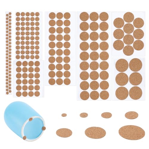 AHANDMAKER 240 Stück Runde Korkpads 6 Stile Selbstklebende Kork Möbelpads Natürliche Pinnwandplatten Hochdichte Untersetzer Für Schubladen Tischuntersetzer von AHANDMAKER