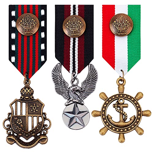 AHANDMAKER 3 Pcs Kostüm Military Badge Medal, Legierung Medaillen-Brosche Military Hero Combat Medals Brosche Navy Badge Patriot Brosche Nadelstreifen Für Frauen Männer Mantel Jacke Uniform Kostüm von AHANDMAKER