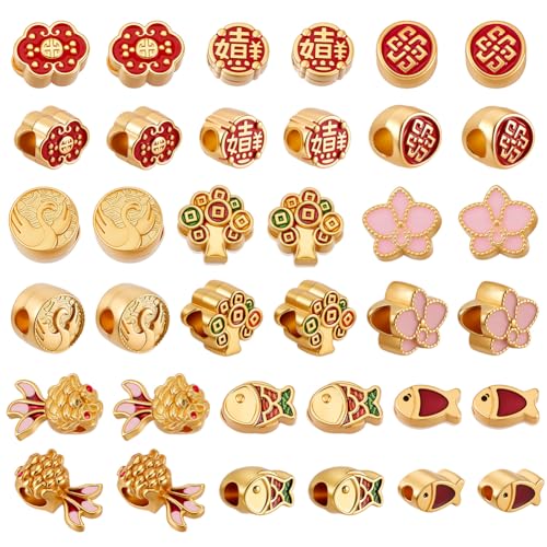 AHANDMAKER 36 Stück 9 Stile Gold Chinesische Perlen Große Loch Abstandsperlen 7~10mm Metall Emaille Europäische Perle Für DIY Schmuck Basteln Armbänder Halsketten AHANDMAKER 36 Stück 9 Stile Gold Chinesische Perlen Große Loch Abstandsperlen 7~10mm Metall Emaille Europäische Perle Für DIY Schmuck Basteln Armbänder Halsketten von AHANDMAKER