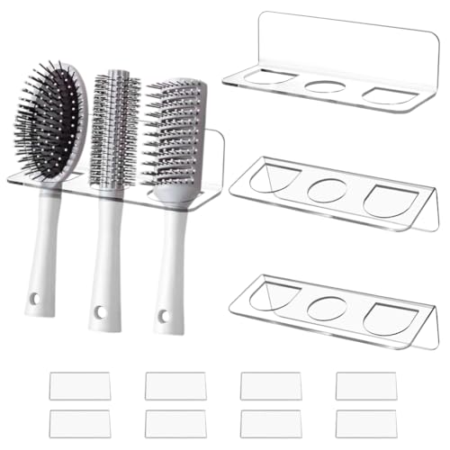 AHANDMAKER 4 Set Haar Tool Organizer An Der Wand Montierter Haarbürstenhalter Mit 3 Löchern Wasserdichter Kammhalter Aus Acryl Ohne Bohren Für Das Badezimmer Wohnzimmer Schlafzimmer Transparent von AHANDMAKER