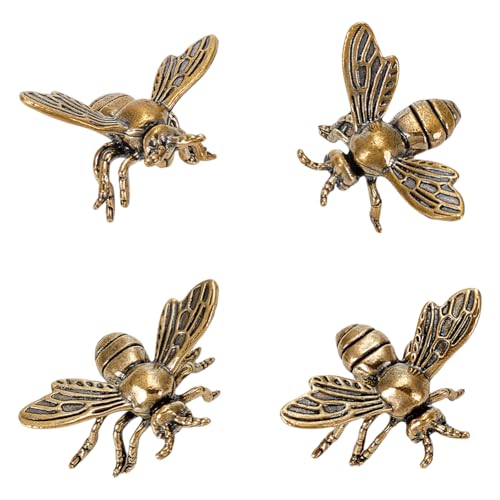 AHANDMAKER 4 Stück Bienenfiguren Vintage Gold Tierstatuen Käfer Display Dekorationen Miniaturfiguren Für Zuhause Büro Garten Schreibtisch Dekoration 30x40x30mm von AHANDMAKER