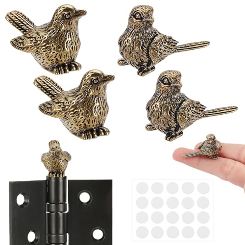 AHANDMAKER 4 Stück Messing Spatzen Scharnierköpfe Dekorativer Aufsatz Antikes Goldenes Vogel Ornament Set Türscharnierkopf Für Home Office Desktop Dekoration Für Tierliebhaber von AHANDMAKER