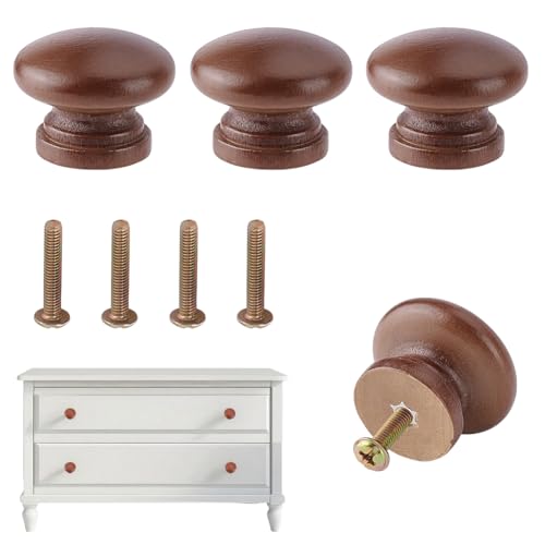 AHANDMAKER 4 Stück Runde Holzknöpfe 33mm /1.3" Pilzförmige Möbelknöpfe Aus Holz Für Schränke Schubladengriffe Für Küchenschränke Möbel Kommoden Braun von AHANDMAKER