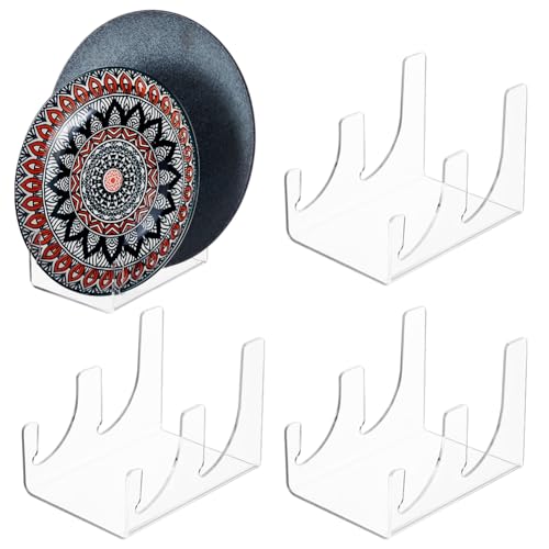 AHANDMAKER 4 x 2-stöckige Tellerständer aus Acryl, Porzellan-Teller-Halter, Racks, transparent, für Küchenutensilien, Geschirr, Schrank, Heim-Organizer von AHANDMAKER
