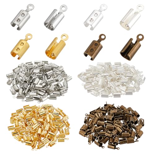 AHANDMAKER 400 stück Falten Über Kabel Enden Cord Crimp Ende Tipps Falten 4 Farben Eisen Klapp Crimp Enden Leder Seil Endkappen Schmuck Erkenntnisse Schmuck Verbinder Für Schmuckherstellung 5 x 12mm von AHANDMAKER