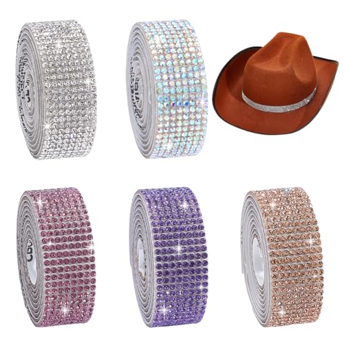 AHANDMAKER 460cm 5 Rollen 5 Farben Strass Cowboyhut Bänder Bling Hut Zubehör 1.7cm Selbstklebende Kristallstreifen Für Damen Kappengürtel Bling Western Cowgirlhut AHANDMAKER 460cm 5 Rollen 5 Farben Strass Cowboyhut Bänder Bling Hut Zubehör 1.7cm Selbstklebende Kristallstreifen Für Damen Kappengürtel Bling Western Cowgirlhut von AHANDMAKER