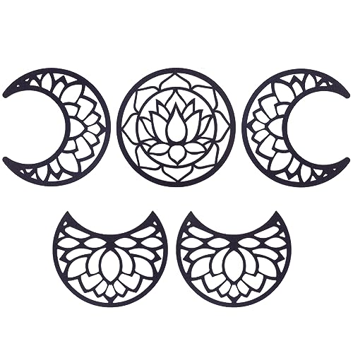 AHANDMAKER 5Pcs Moon Phase Wall Decor, Wood Moon Phase Bohemian Wall Art Decor for Living Room, Lotus Moon Phase Wall Hanging, Bedroom Decor Home Wall Hanging Decor, with Lotus Pattern, Black von AHANDMAKER