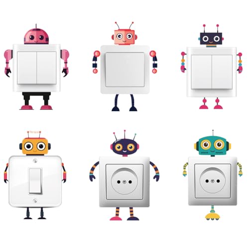 AHANDMAKER 6 Art Lustige Roboter Lichtschalter Aufkleber Bunte Cartoon Roboter Thema Wand Aufkleber Schalter Aufkleber Für Lichtschalter Outlets Ledge Schlafzimmer Klassenzimmer von AHANDMAKER
